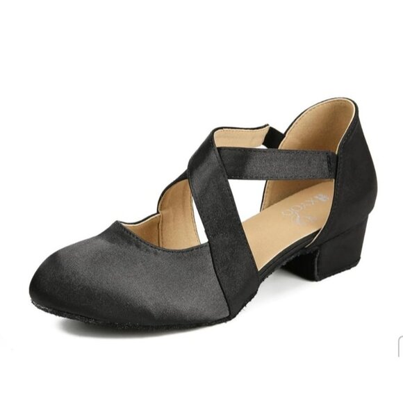 HxYoo Womens 9.5 Ballroom Dance Shoes Salsa Latin Close Toe 1.5" Heels - Picture 1 of 15